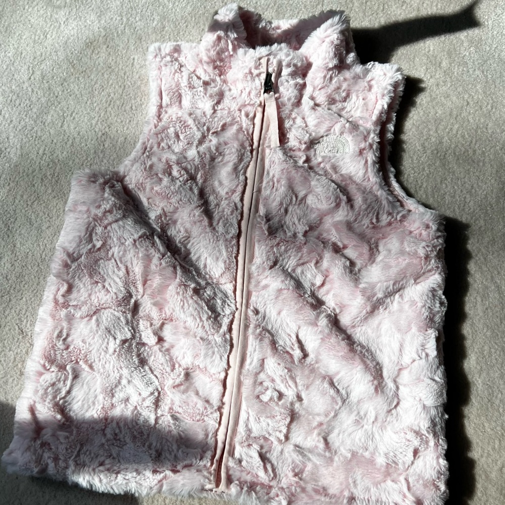 North Face fuzzy pink vest size 6